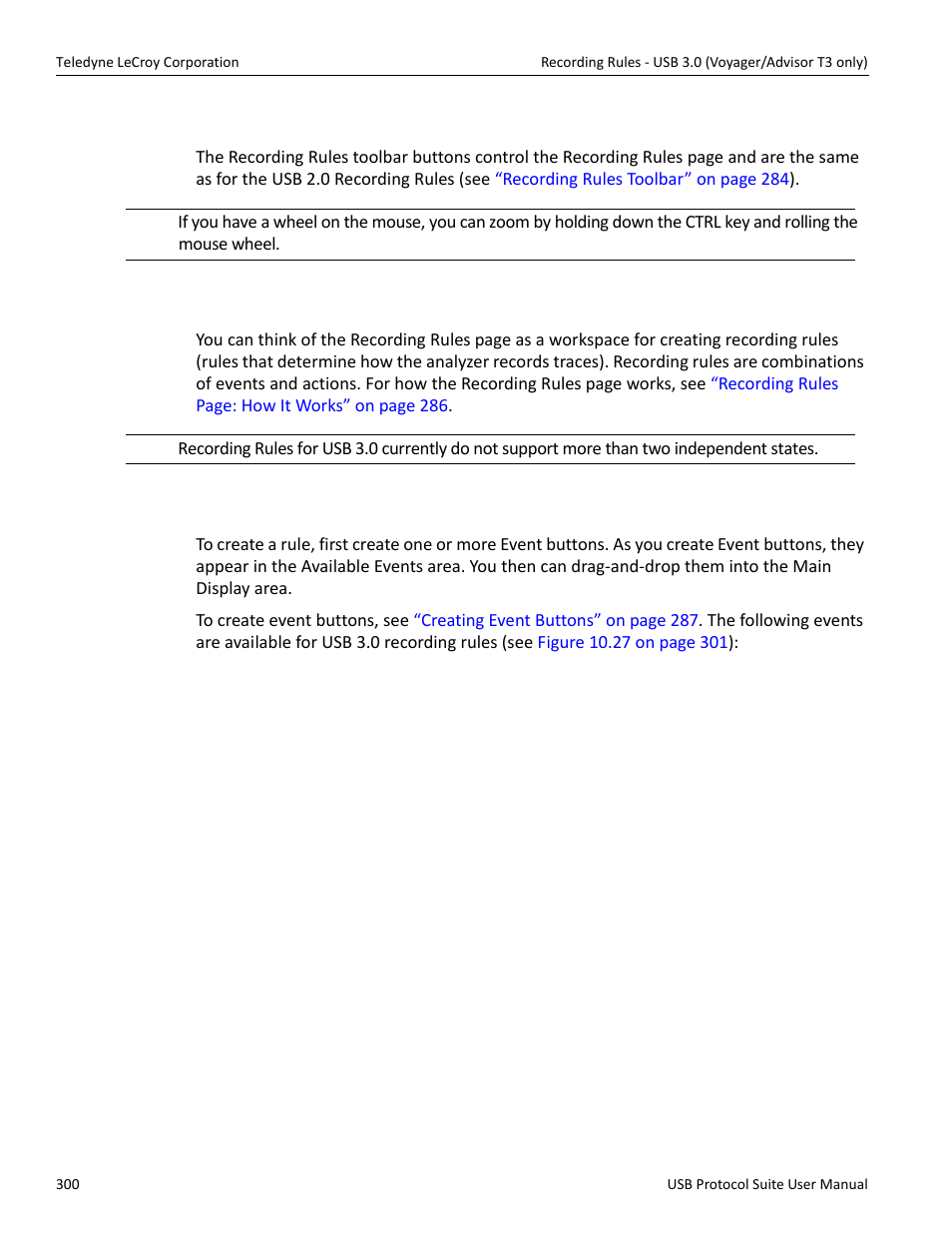 1 recording rules toolbar, 3 creating event buttons | Teledyne LeCroy USB Protocol Suite User Manual (Voyager_Advisor T3_Mercury) User Manual | Page 300 / 414