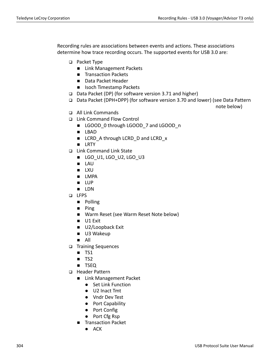8 events and event properties for usb 3.0 | Teledyne LeCroy USB Protocol Suite User Manual (Voyager_Advisor T3_Mercury) User Manual | Page 304 / 414