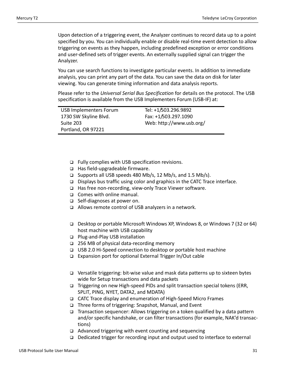 2 features, General, Physical components | Recording options | Teledyne LeCroy USB Protocol Suite User Manual (Voyager_Advisor T3_Mercury) User Manual | Page 31 / 414