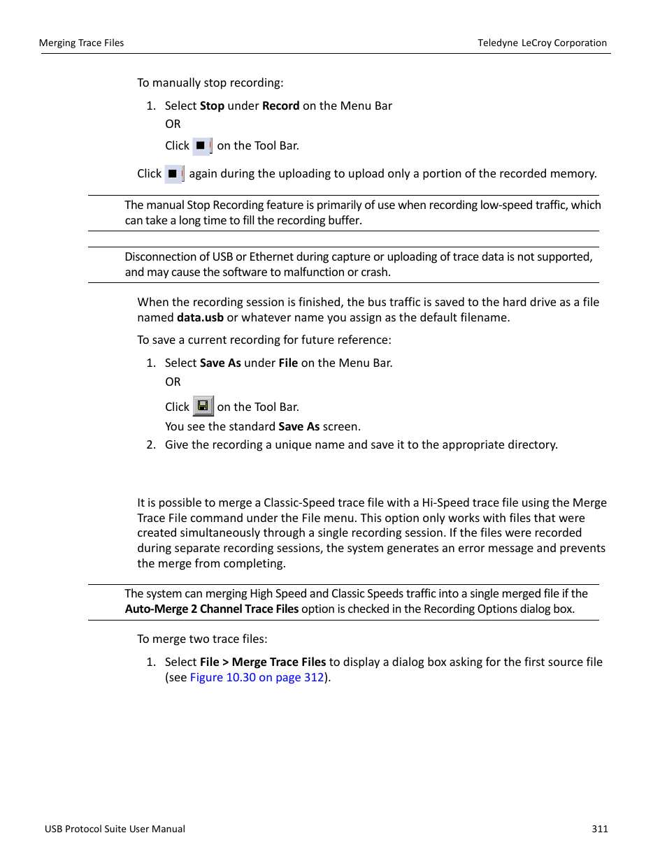 11 merging trace files | Teledyne LeCroy USB Protocol Suite User Manual (Voyager_Advisor T3_Mercury) User Manual | Page 311 / 414
