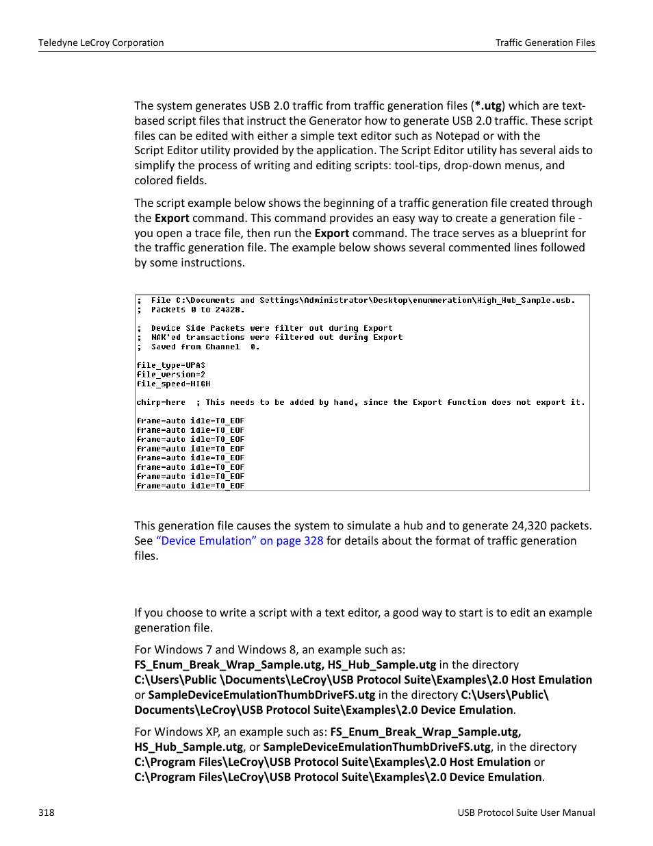 3 traffic generation files, 4 creating traffic generation files | Teledyne LeCroy USB Protocol Suite User Manual (Voyager_Advisor T3_Mercury) User Manual | Page 318 / 414
