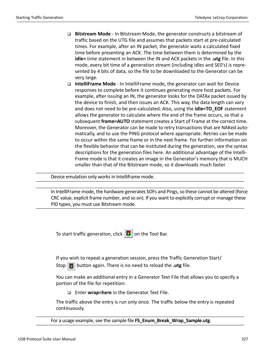 7 starting traffic generation, 8 repeating a generation session | Teledyne LeCroy USB Protocol Suite User Manual (Voyager_Advisor T3_Mercury) User Manual | Page 327 / 414