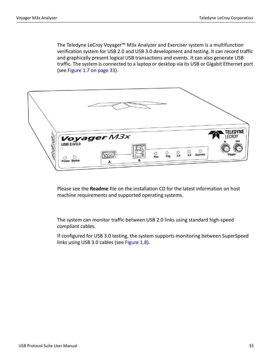 5 voyager m3x analyzer, 1 usb 2.0 and usb 3.0 features | Teledyne LeCroy USB Protocol Suite User Manual (Voyager_Advisor T3_Mercury) User Manual | Page 33 / 414