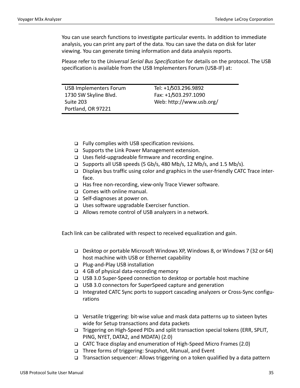 3 features, General, Flexible 3.0 calibration | Physical components, Recording options | Teledyne LeCroy USB Protocol Suite User Manual (Voyager_Advisor T3_Mercury) User Manual | Page 35 / 414