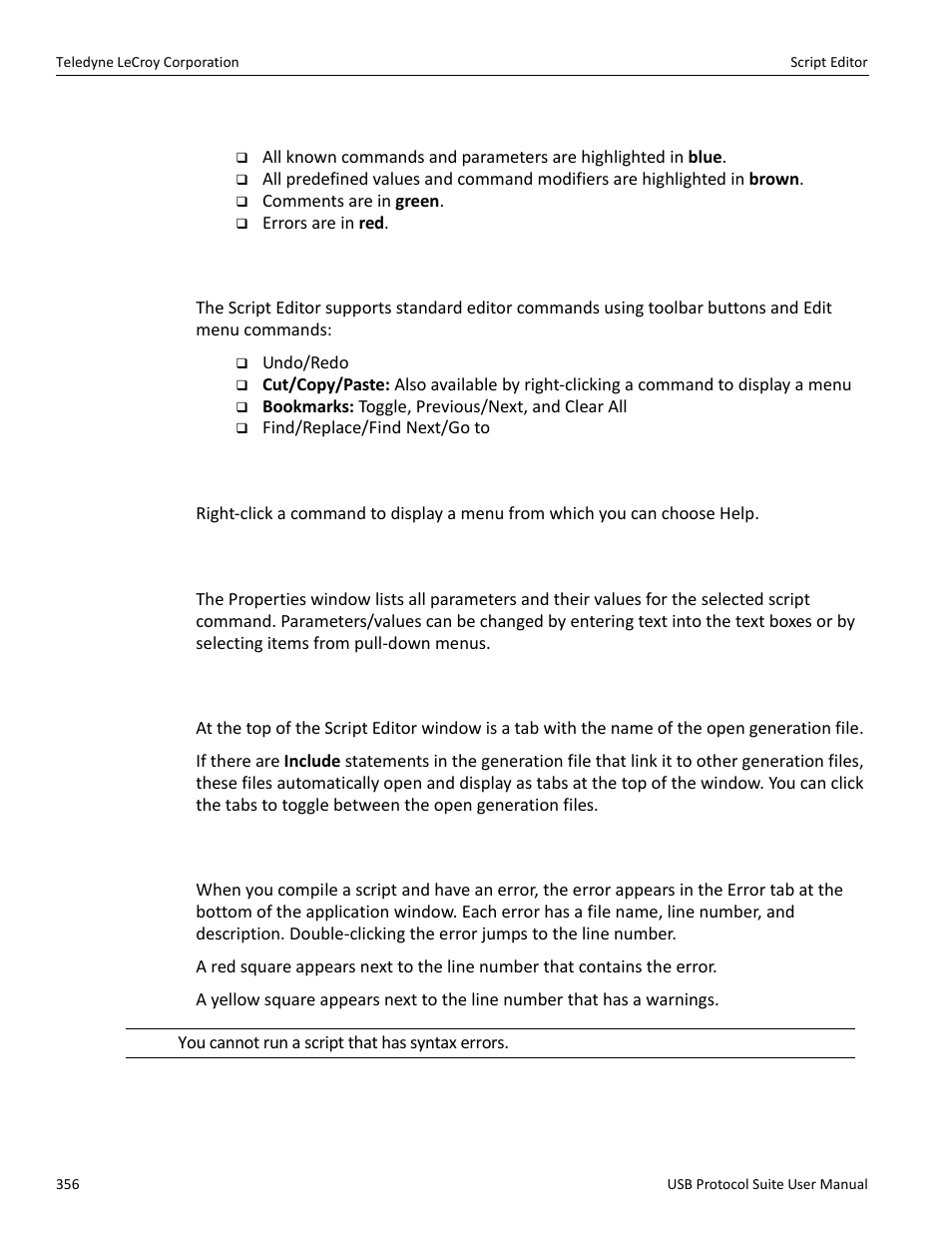 1 highlighting, 2 text editing commands, 3 help | 4 properties window, 5 file tabs, 6 errors | Teledyne LeCroy USB Protocol Suite User Manual (Voyager_Advisor T3_Mercury) User Manual | Page 356 / 414