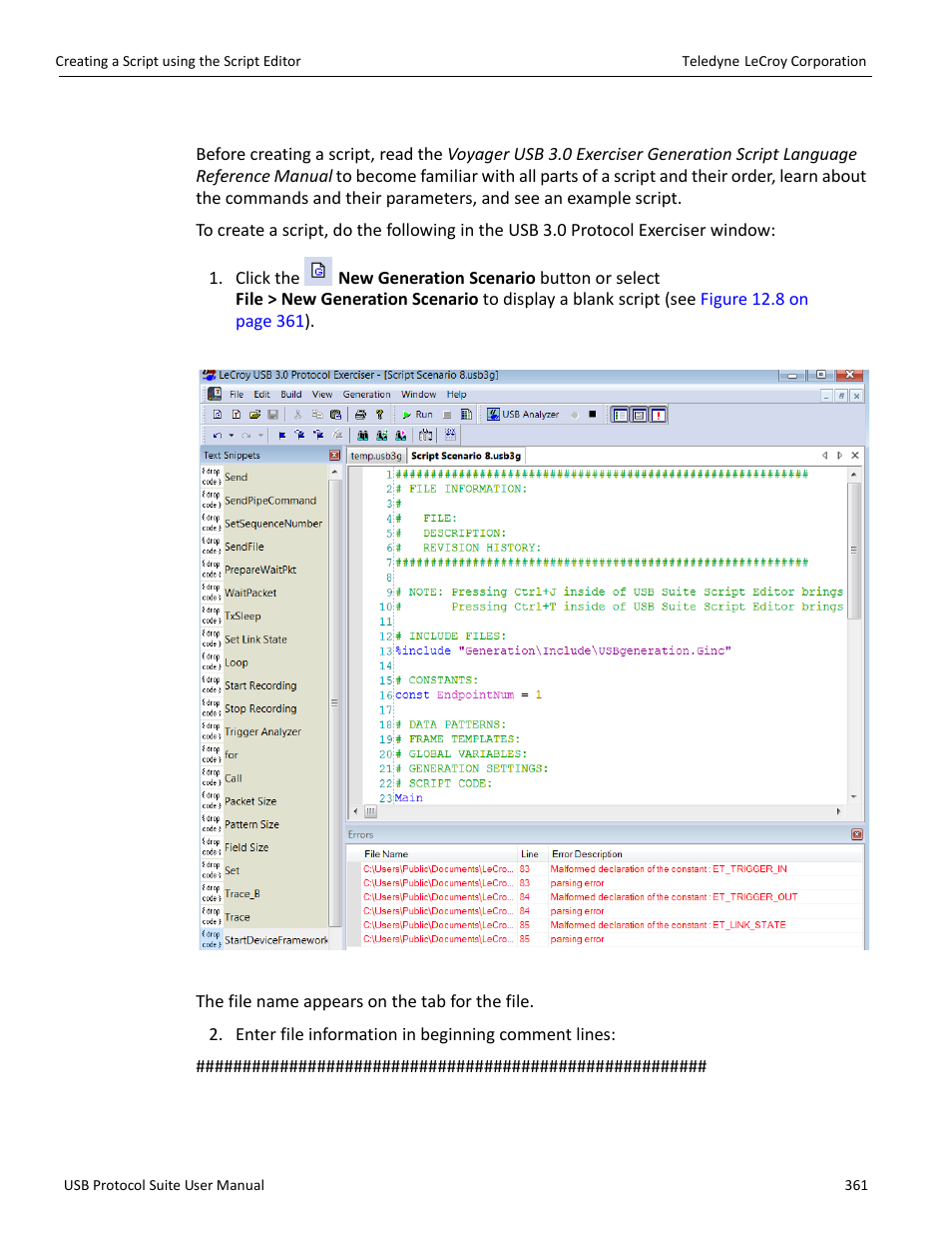 9 creating a script using the script editor | Teledyne LeCroy USB Protocol Suite User Manual (Voyager_Advisor T3_Mercury) User Manual | Page 361 / 414