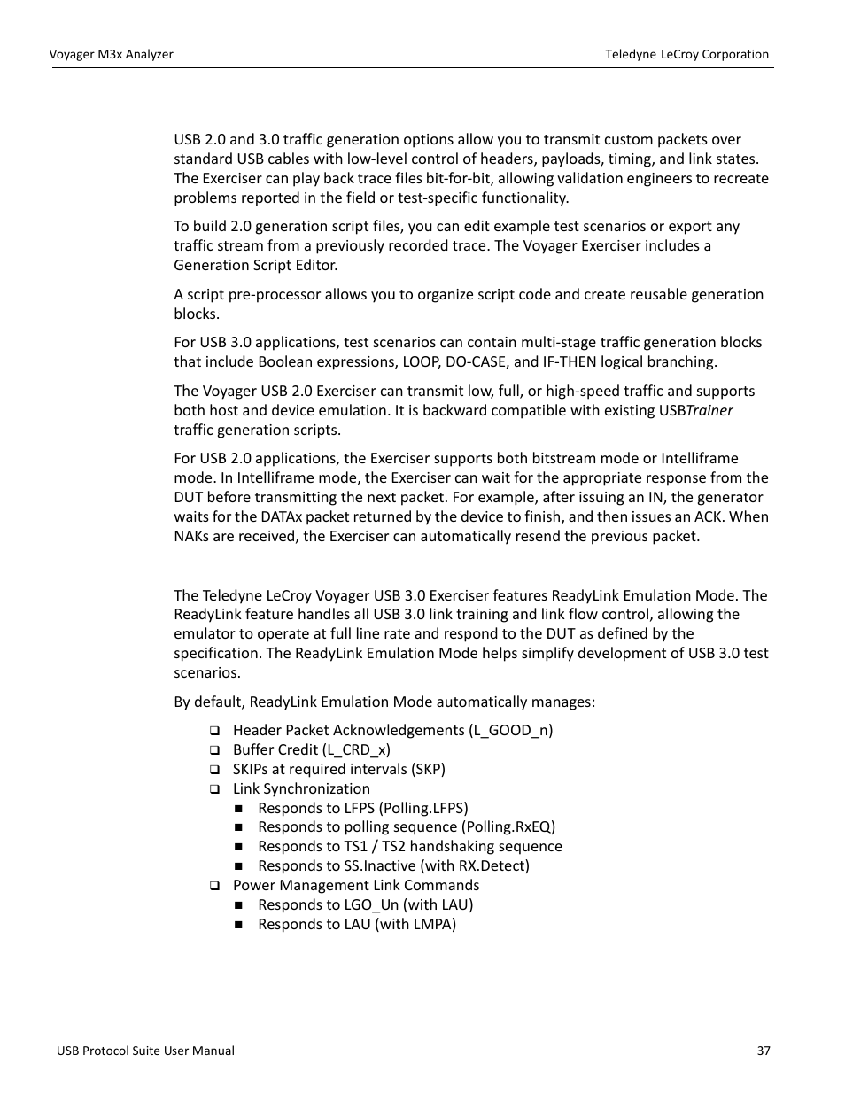 4 traffic generation, Readylink™ emulation | Teledyne LeCroy USB Protocol Suite User Manual (Voyager_Advisor T3_Mercury) User Manual | Page 37 / 414