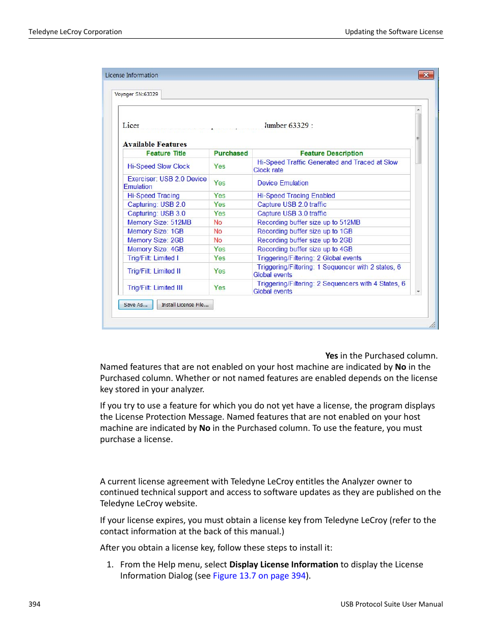 5 updating the software license | Teledyne LeCroy USB Protocol Suite User Manual (Voyager_Advisor T3_Mercury) User Manual | Page 394 / 414