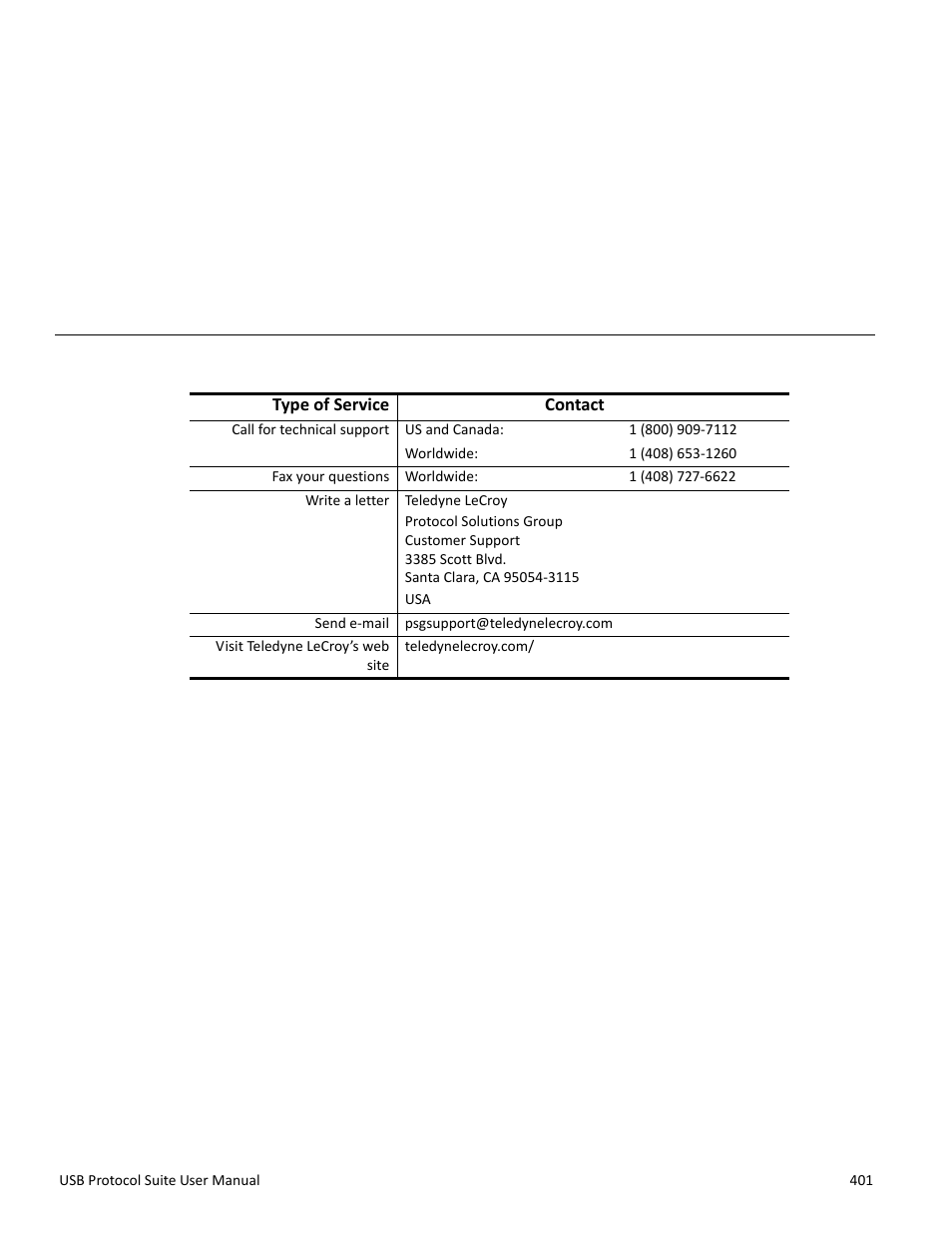 Contacting teledyne lecroy, Appendix b | Teledyne LeCroy USB Protocol Suite User Manual (Voyager_Advisor T3_Mercury) User Manual | Page 401 / 414