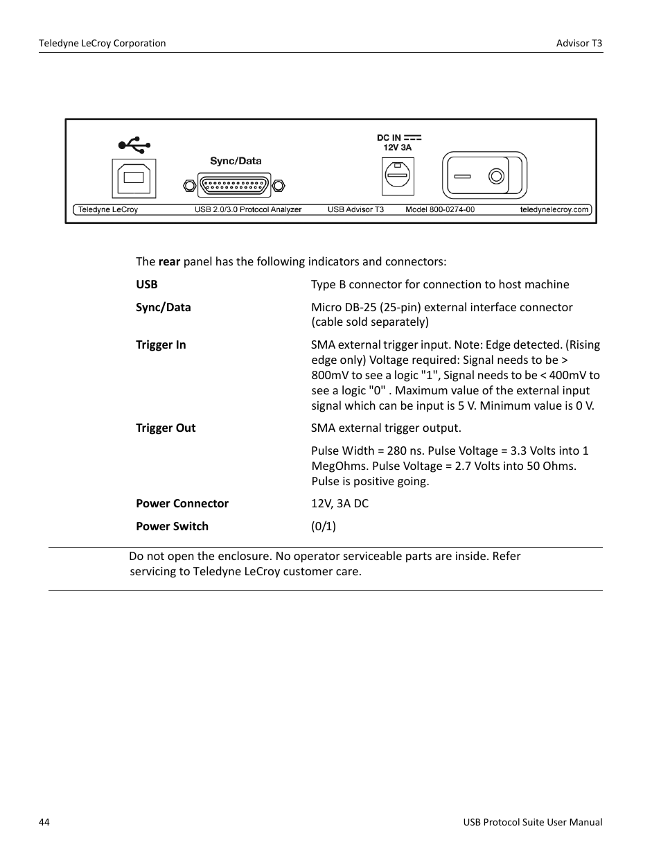 3 rear panel | Teledyne LeCroy USB Protocol Suite User Manual (Voyager_Advisor T3_Mercury) User Manual | Page 44 / 414