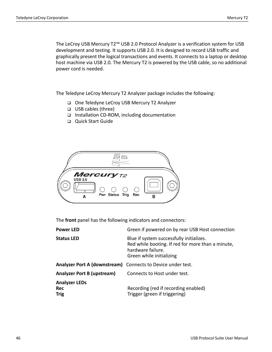 3 mercury t2, 1 components, 2 front panel | Teledyne LeCroy USB Protocol Suite User Manual (Voyager_Advisor T3_Mercury) User Manual | Page 46 / 414