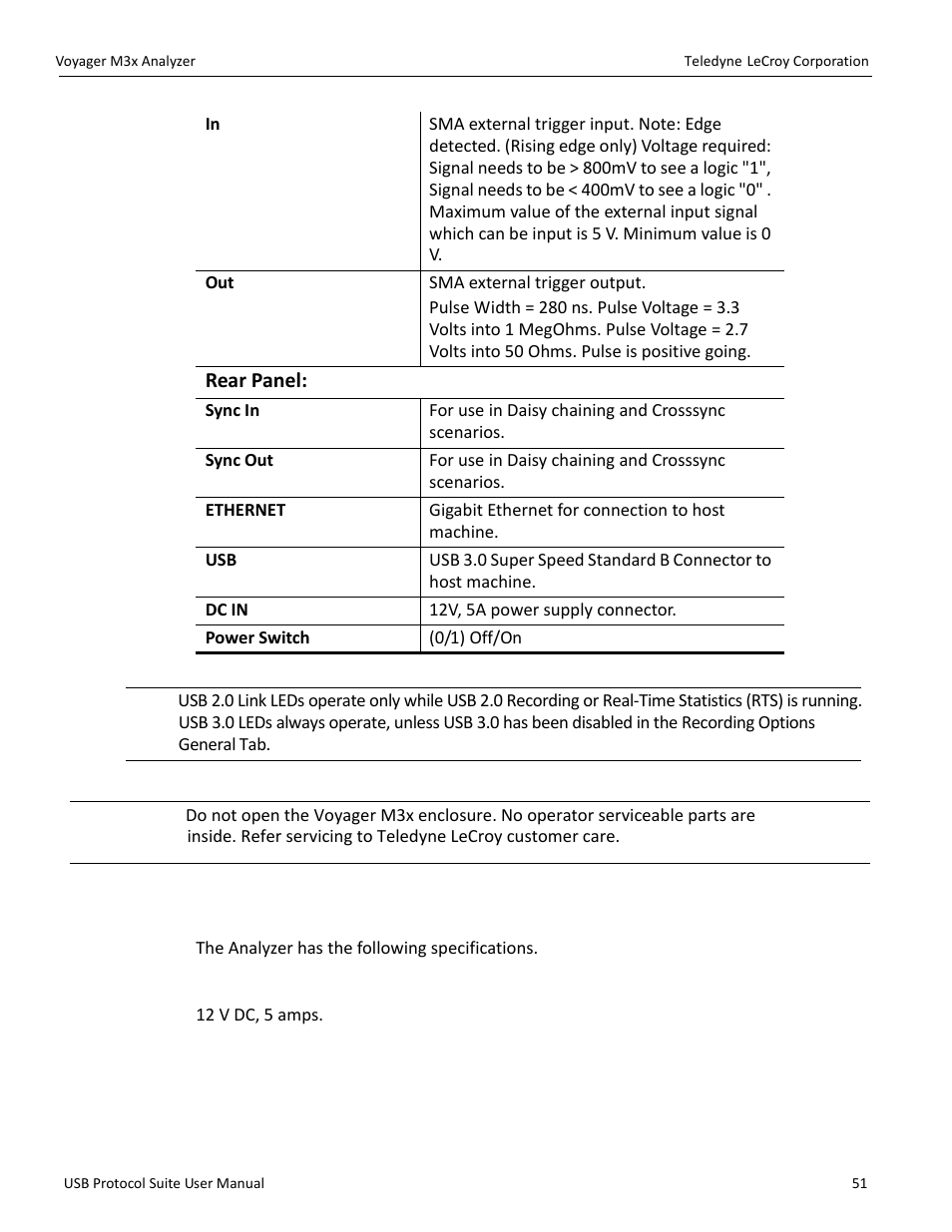 4 specifications, Power requirements, Rear panel | Teledyne LeCroy USB Protocol Suite User Manual (Voyager_Advisor T3_Mercury) User Manual | Page 51 / 414