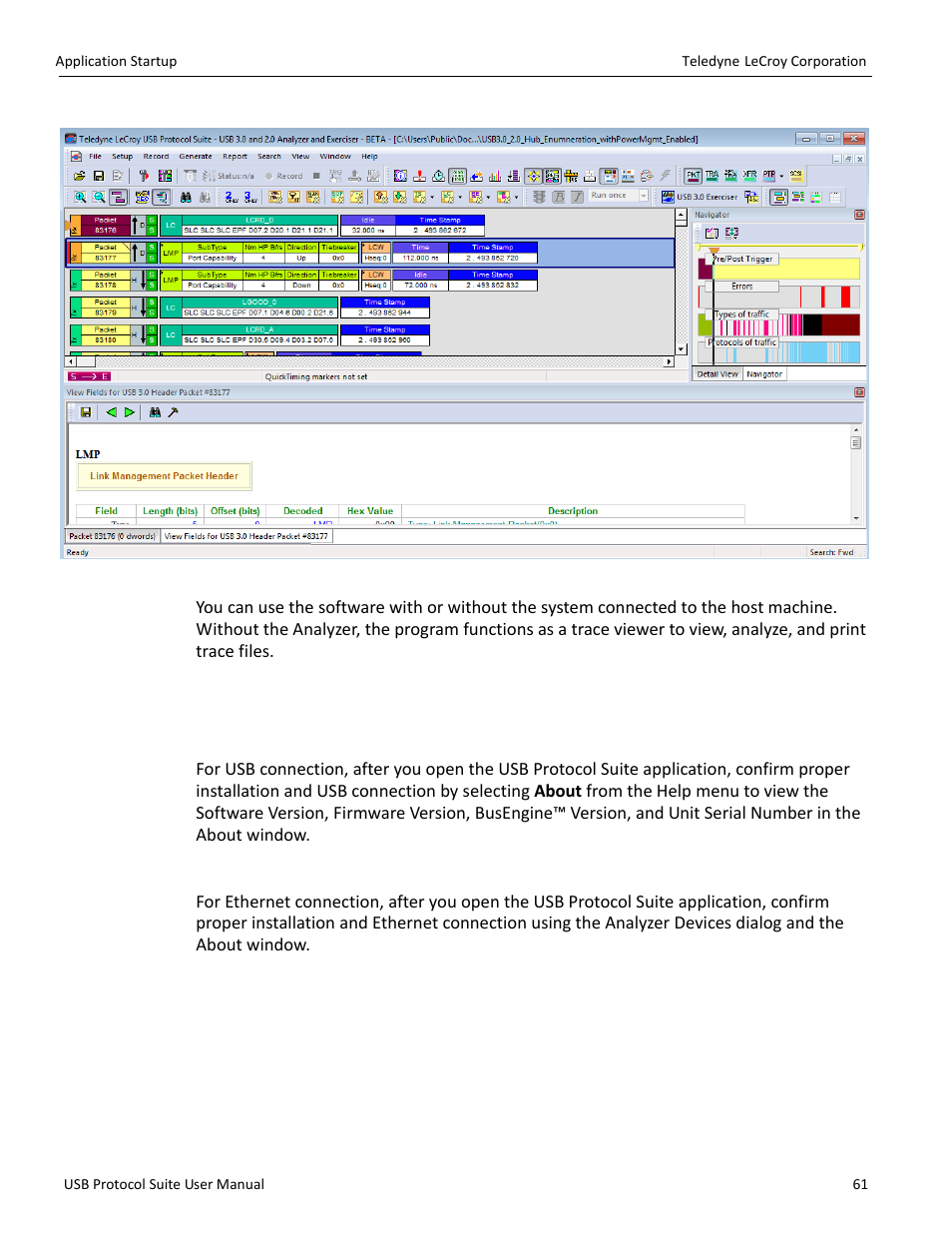 Usb connection, Ethernet connection (voyager only) | Teledyne LeCroy USB Protocol Suite User Manual (Voyager_Advisor T3_Mercury) User Manual | Page 61 / 414