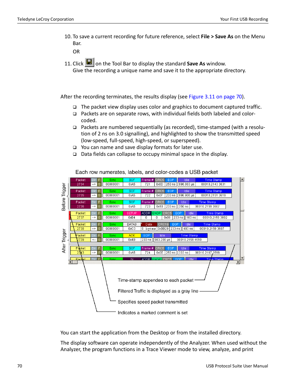 1 trace view features | Teledyne LeCroy USB Protocol Suite User Manual (Voyager_Advisor T3_Mercury) User Manual | Page 70 / 414
