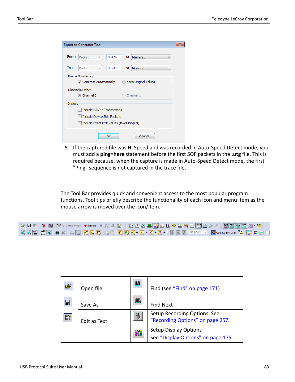 3 tool bar, 1 files, searches, and options | Teledyne LeCroy USB Protocol Suite User Manual (Voyager_Advisor T3_Mercury) User Manual | Page 83 / 414