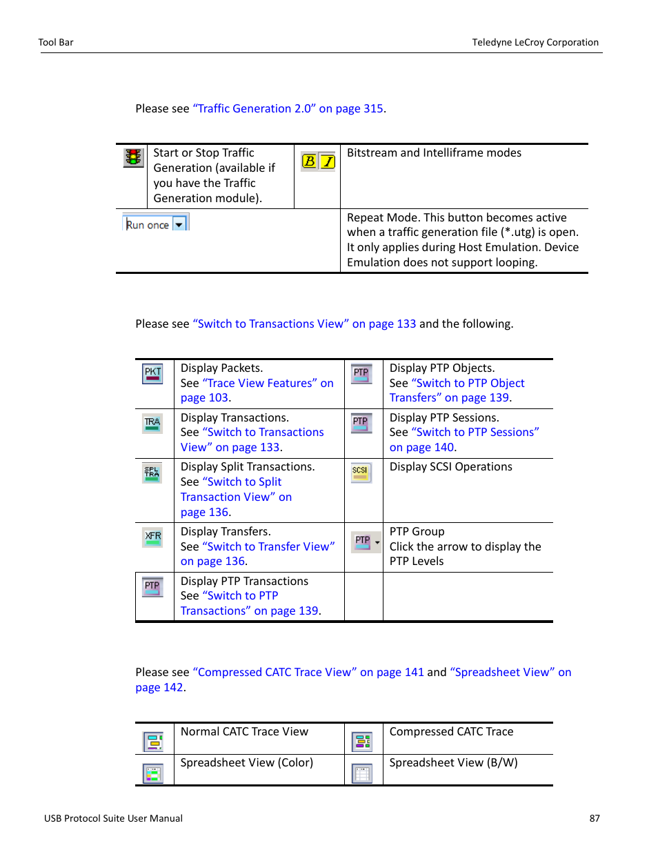 7 generator (traffic generation for usb 2), 8 view level, 9 trace views | Teledyne LeCroy USB Protocol Suite User Manual (Voyager_Advisor T3_Mercury) User Manual | Page 87 / 414