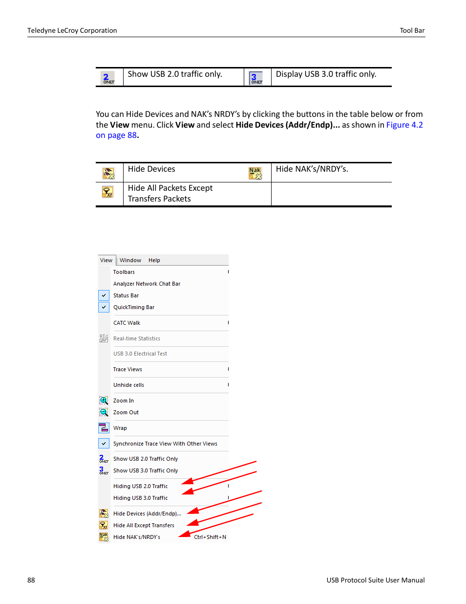 Usb 2.0 usb 3.0 show, Hiding traffic (2.0 & 3.0) | Teledyne LeCroy USB Protocol Suite User Manual (Voyager_Advisor T3_Mercury) User Manual | Page 88 / 414