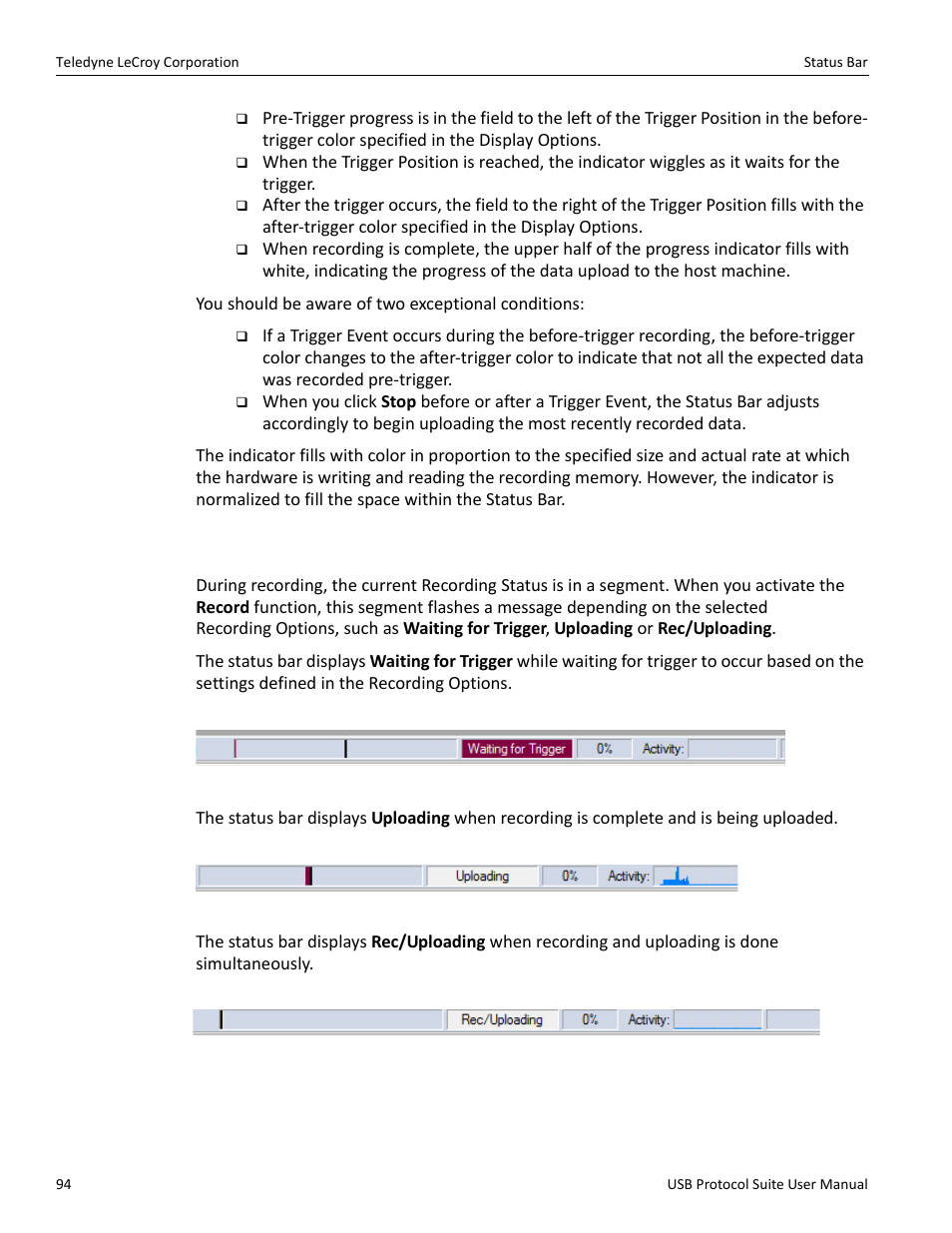 2 recording status | Teledyne LeCroy USB Protocol Suite User Manual (Voyager_Advisor T3_Mercury) User Manual | Page 94 / 414