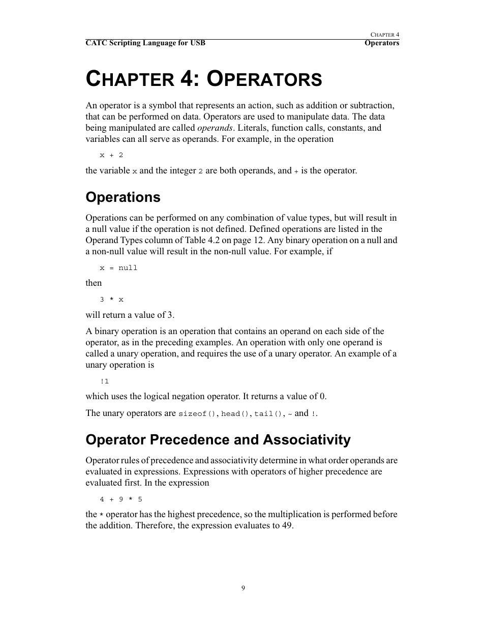 Chapter 4: operators, Operations, Operator precedence and associativity | 4 operators, Operations operator precedence and associativity, Hapter, Perators | Teledyne LeCroy USB Script Decode Manual User Manual | Page 15 / 90