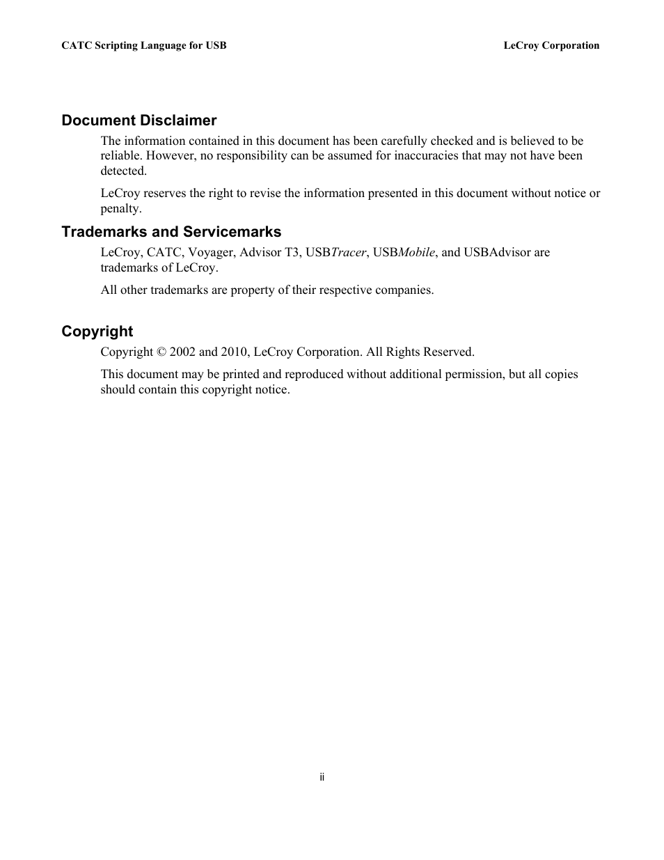 Copyright, Document disclaimer, Trademarks and servicemarks | Teledyne LeCroy USB Script Decode Manual User Manual | Page 2 / 90