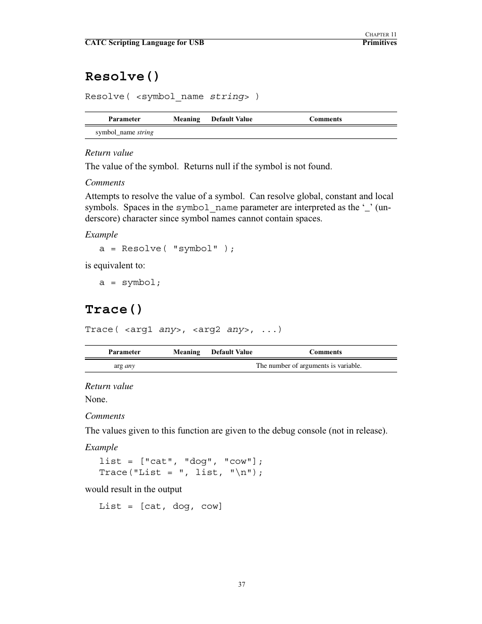 Resolve(), Trace(), Resolve() trace() | Teledyne LeCroy USB Script Decode Manual User Manual | Page 43 / 90