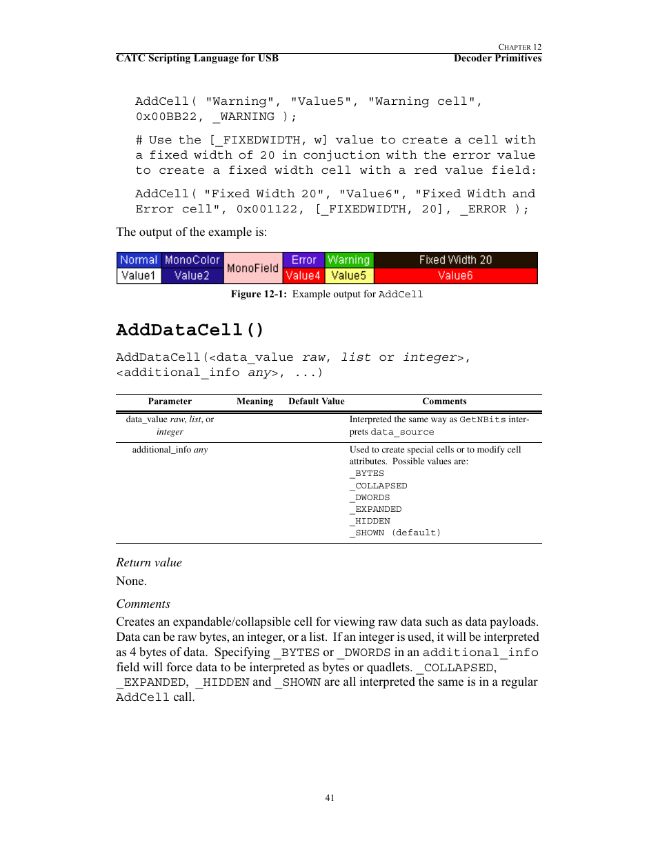Adddatacell() | Teledyne LeCroy USB Script Decode Manual User Manual | Page 47 / 90