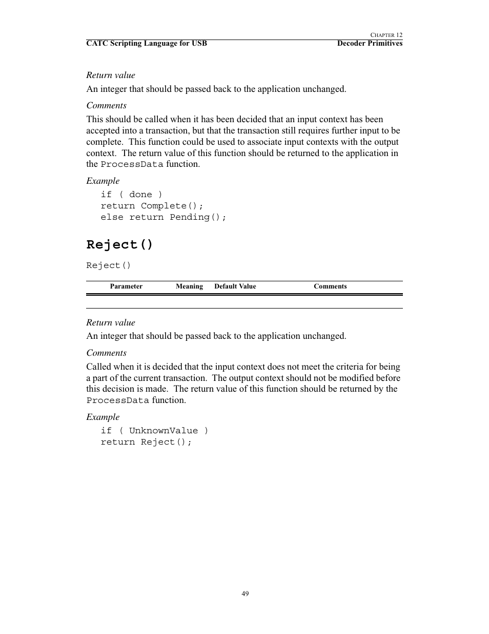 Reject() | Teledyne LeCroy USB Script Decode Manual User Manual | Page 55 / 90