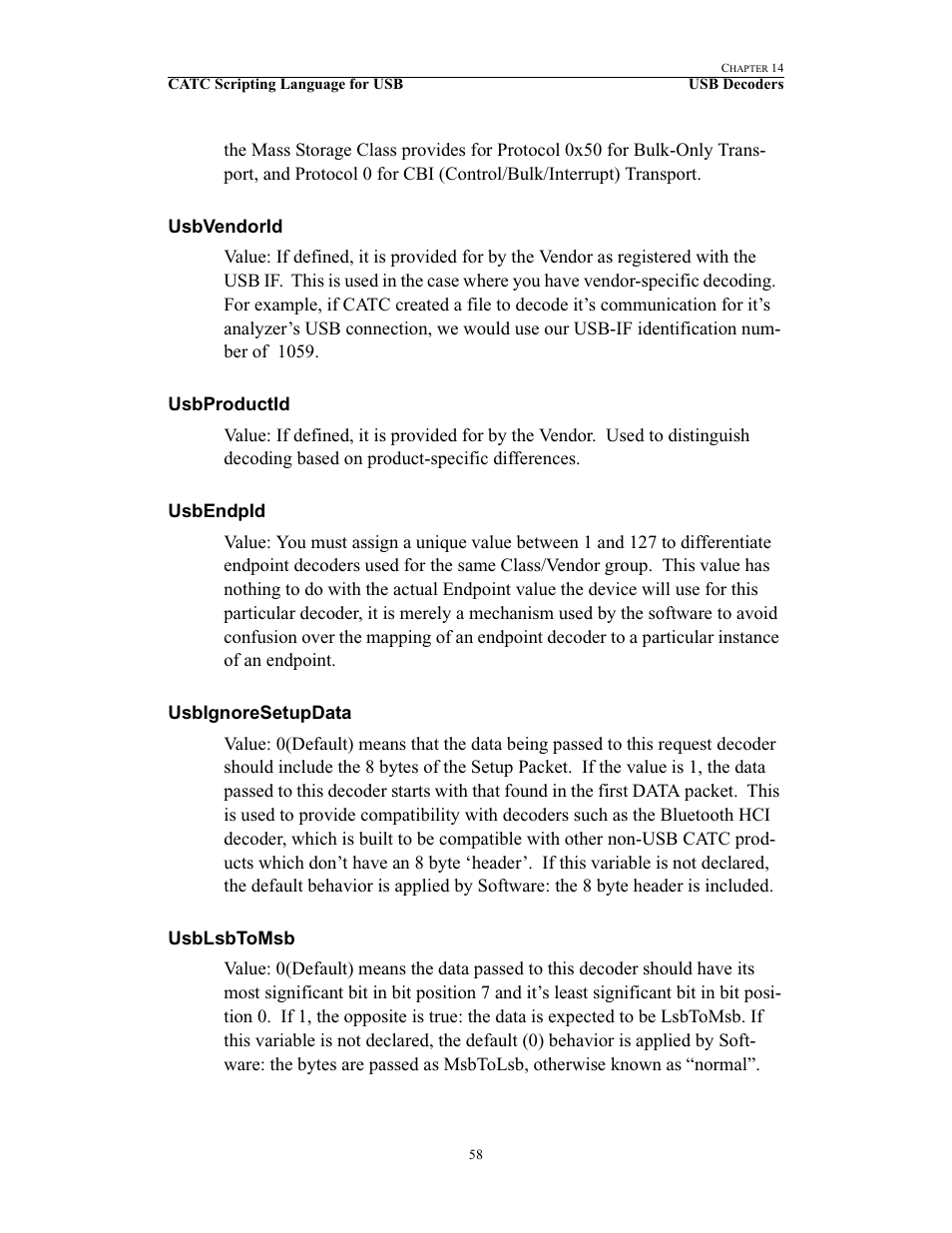 Usbvendorid, Usbproductid, Usbendpid | Usbignoresetupdata, Usblsbtomsb | Teledyne LeCroy USB Script Decode Manual User Manual | Page 64 / 90