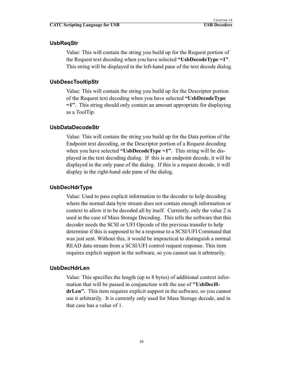 Usbreqstr, Usbdesctooltipstr, Usbdatadecodestr | Usbdechdrtype, Usbdechdrlen | Teledyne LeCroy USB Script Decode Manual User Manual | Page 65 / 90