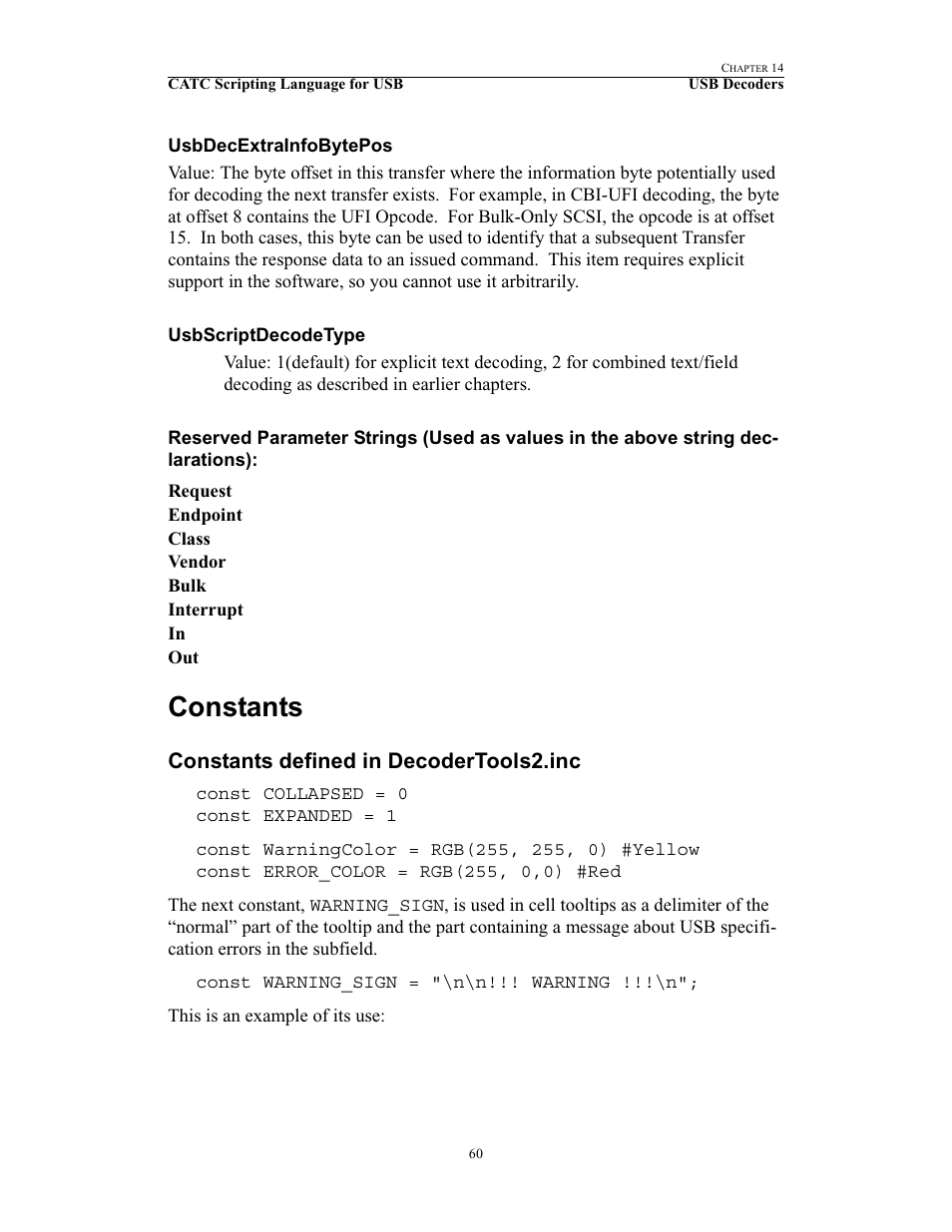 Usbdecextrainfobytepos, Usbscriptdecodetype, Constants | Constants defined in decodertools2.inc | Teledyne LeCroy USB Script Decode Manual User Manual | Page 66 / 90