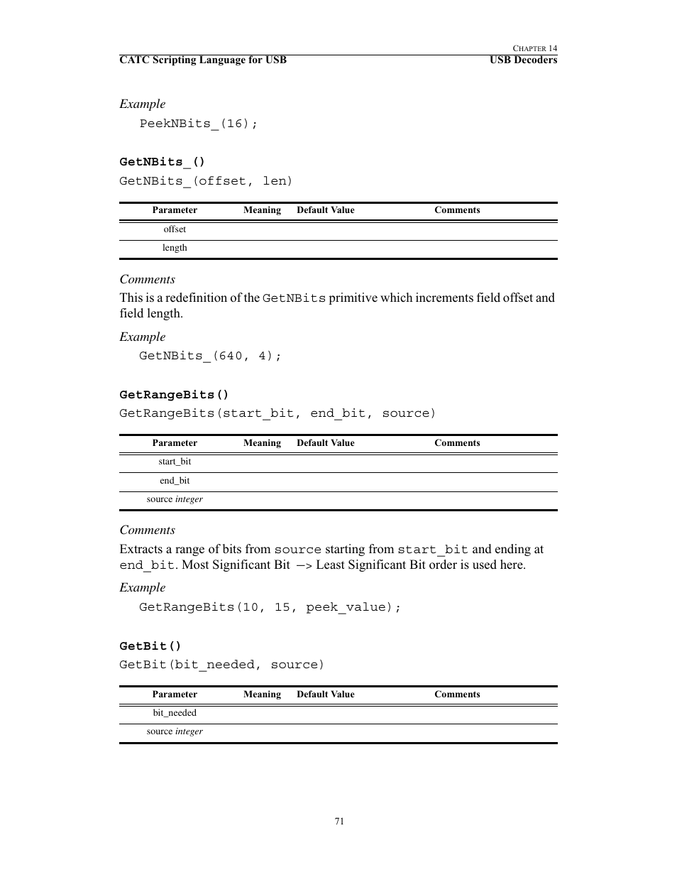 Getnbits_(), Getrangebits(), Getbit() | Getnbits_() getrangebits() getbit() | Teledyne LeCroy USB Script Decode Manual User Manual | Page 77 / 90