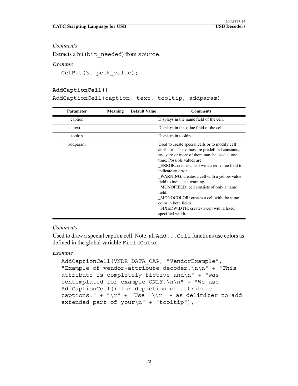 Addcaptioncell() | Teledyne LeCroy USB Script Decode Manual User Manual | Page 78 / 90