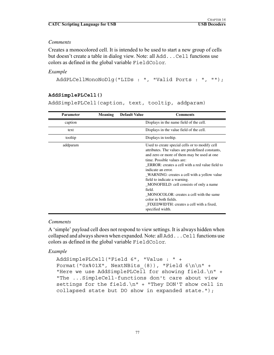 Addsimpleplcell() | Teledyne LeCroy USB Script Decode Manual User Manual | Page 83 / 90