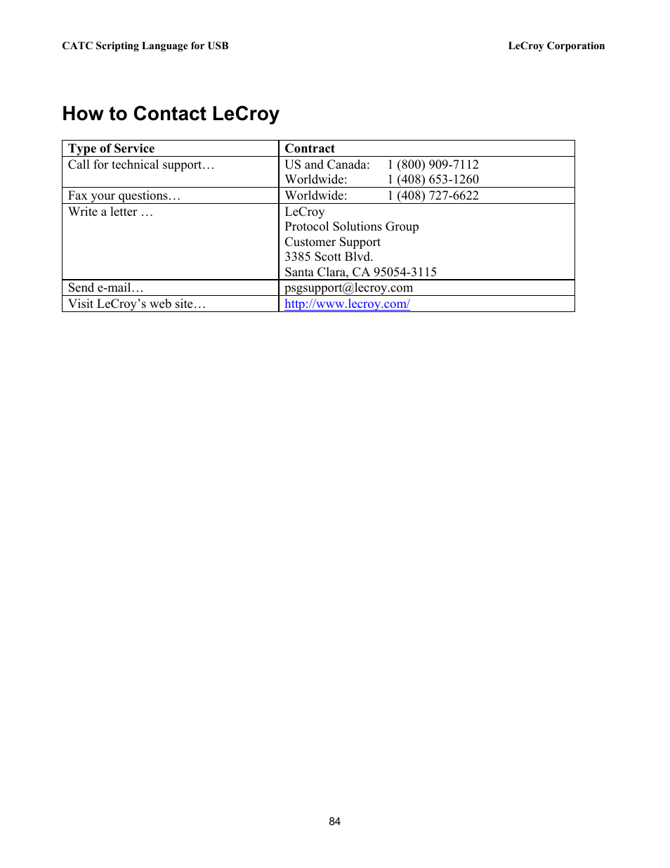 How to contact lecroy | Teledyne LeCroy USB Script Decode Manual User Manual | Page 90 / 90