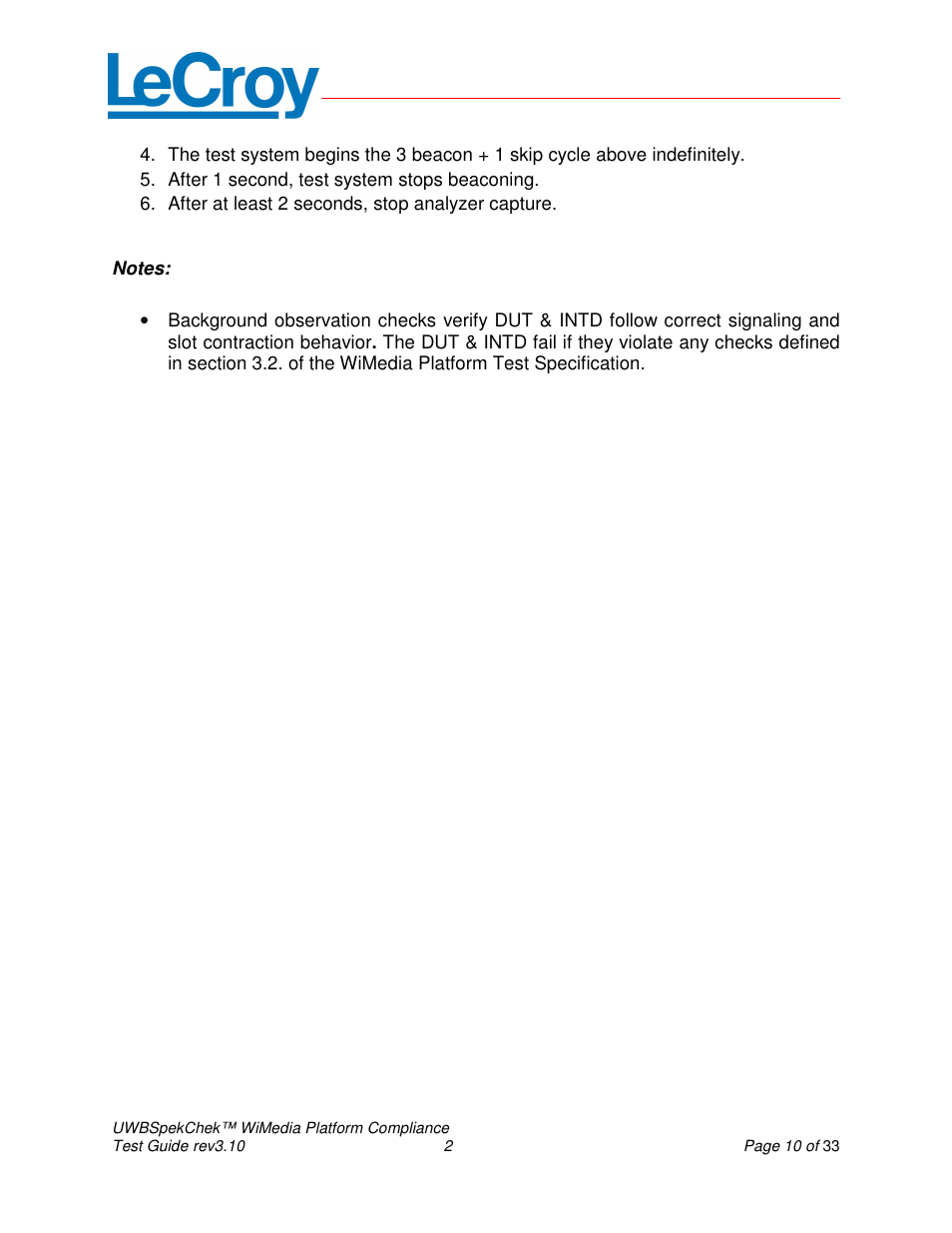 Teledyne LeCroy UWBSpekChek and WiMedia Platform Test User Guide User Manual | Page 10 / 33