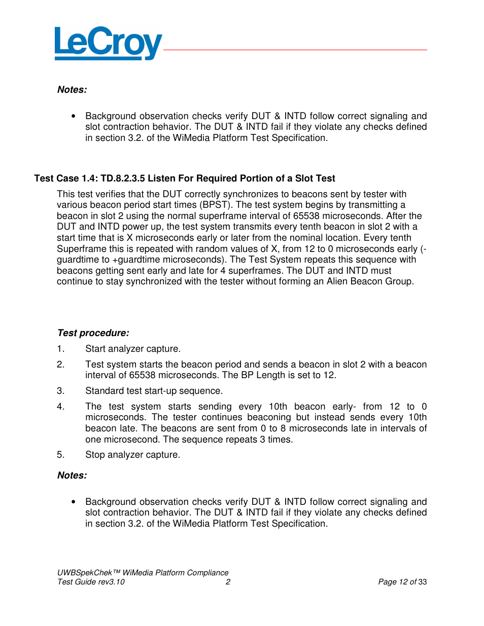 Teledyne LeCroy UWBSpekChek and WiMedia Platform Test User Guide User Manual | Page 12 / 33