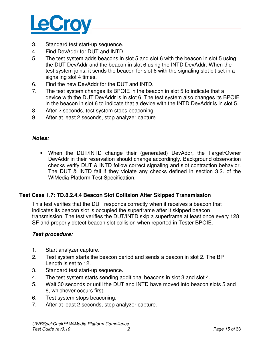 Teledyne LeCroy UWBSpekChek and WiMedia Platform Test User Guide User Manual | Page 15 / 33
