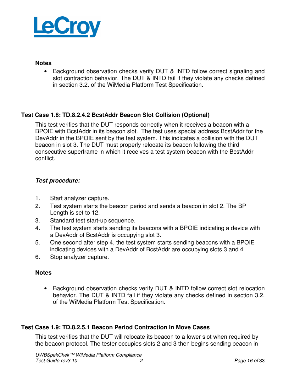 Teledyne LeCroy UWBSpekChek and WiMedia Platform Test User Guide User Manual | Page 16 / 33