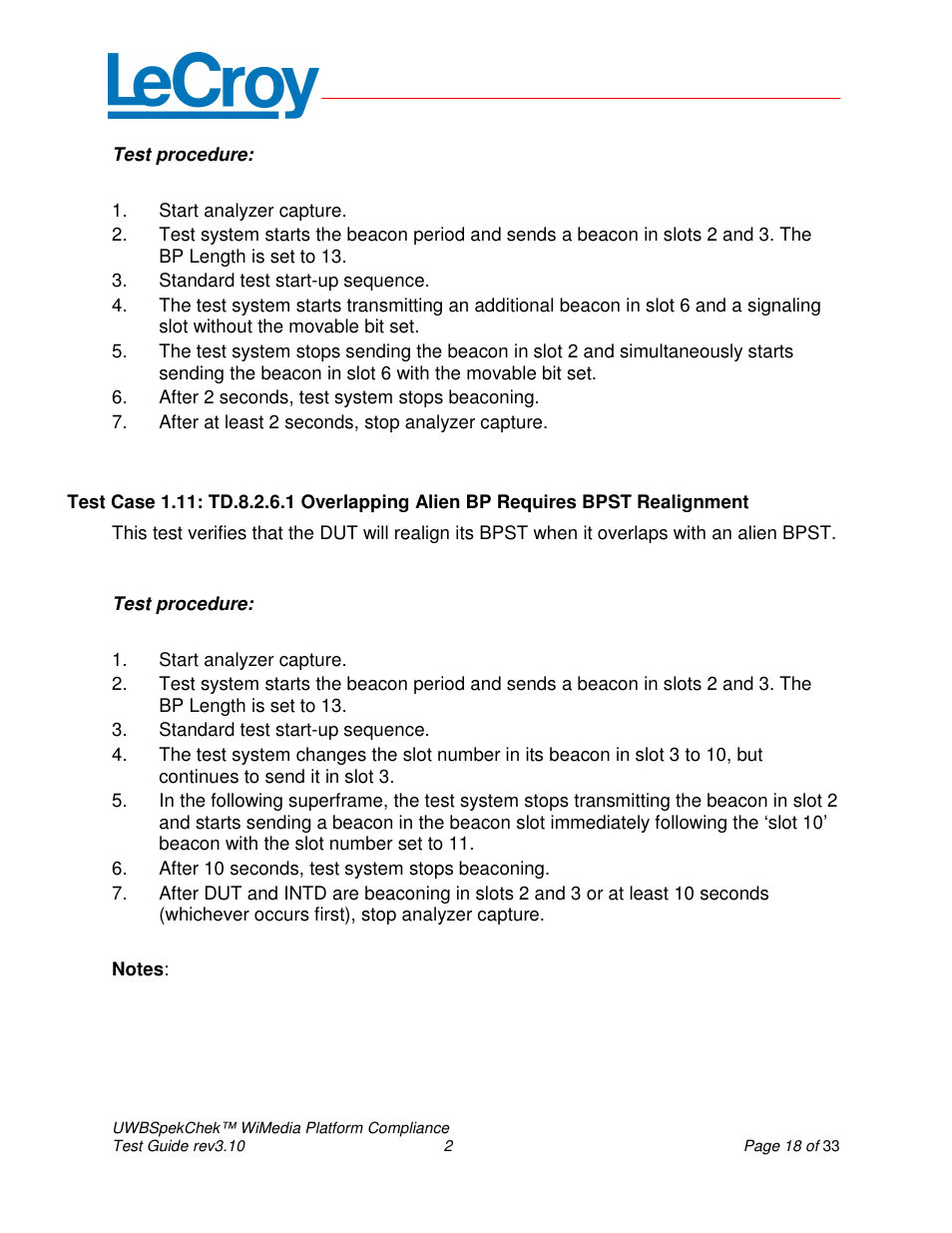 Teledyne LeCroy UWBSpekChek and WiMedia Platform Test User Guide User Manual | Page 18 / 33