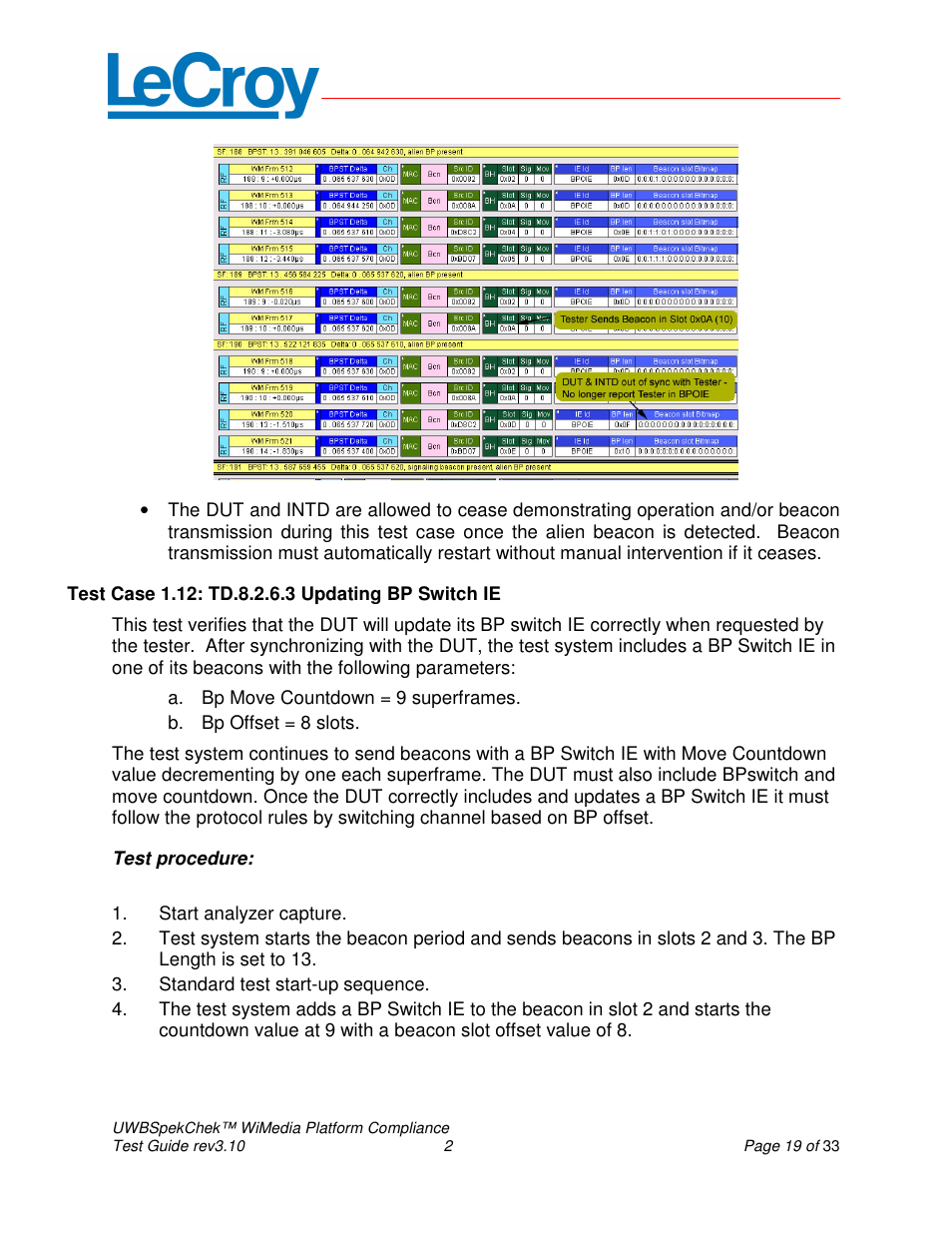 Teledyne LeCroy UWBSpekChek and WiMedia Platform Test User Guide User Manual | Page 19 / 33