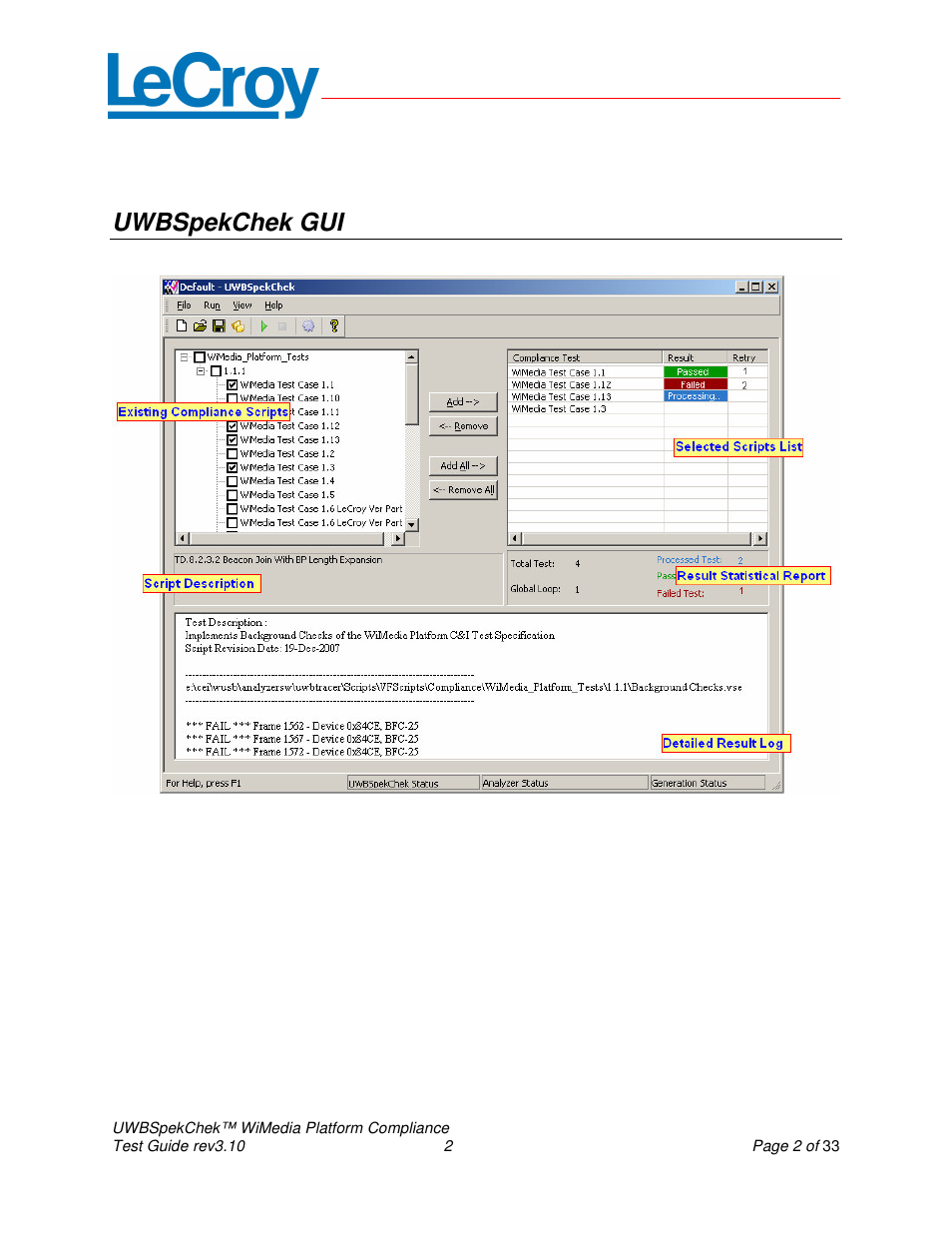 Uwbspekchek gui | Teledyne LeCroy UWBSpekChek and WiMedia Platform Test User Guide User Manual | Page 2 / 33