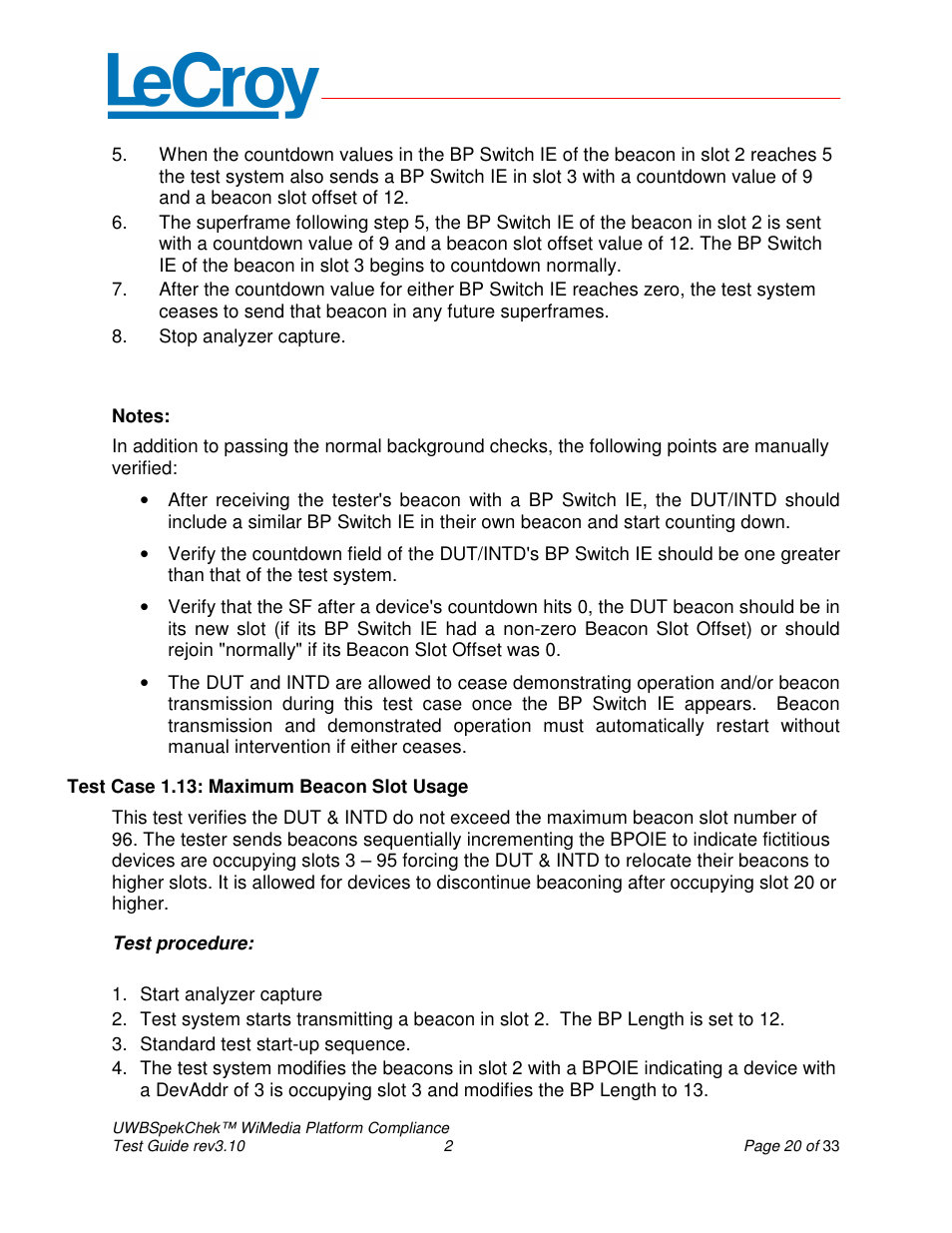 Teledyne LeCroy UWBSpekChek and WiMedia Platform Test User Guide User Manual | Page 20 / 33