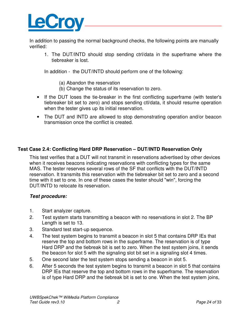 Teledyne LeCroy UWBSpekChek and WiMedia Platform Test User Guide User Manual | Page 24 / 33