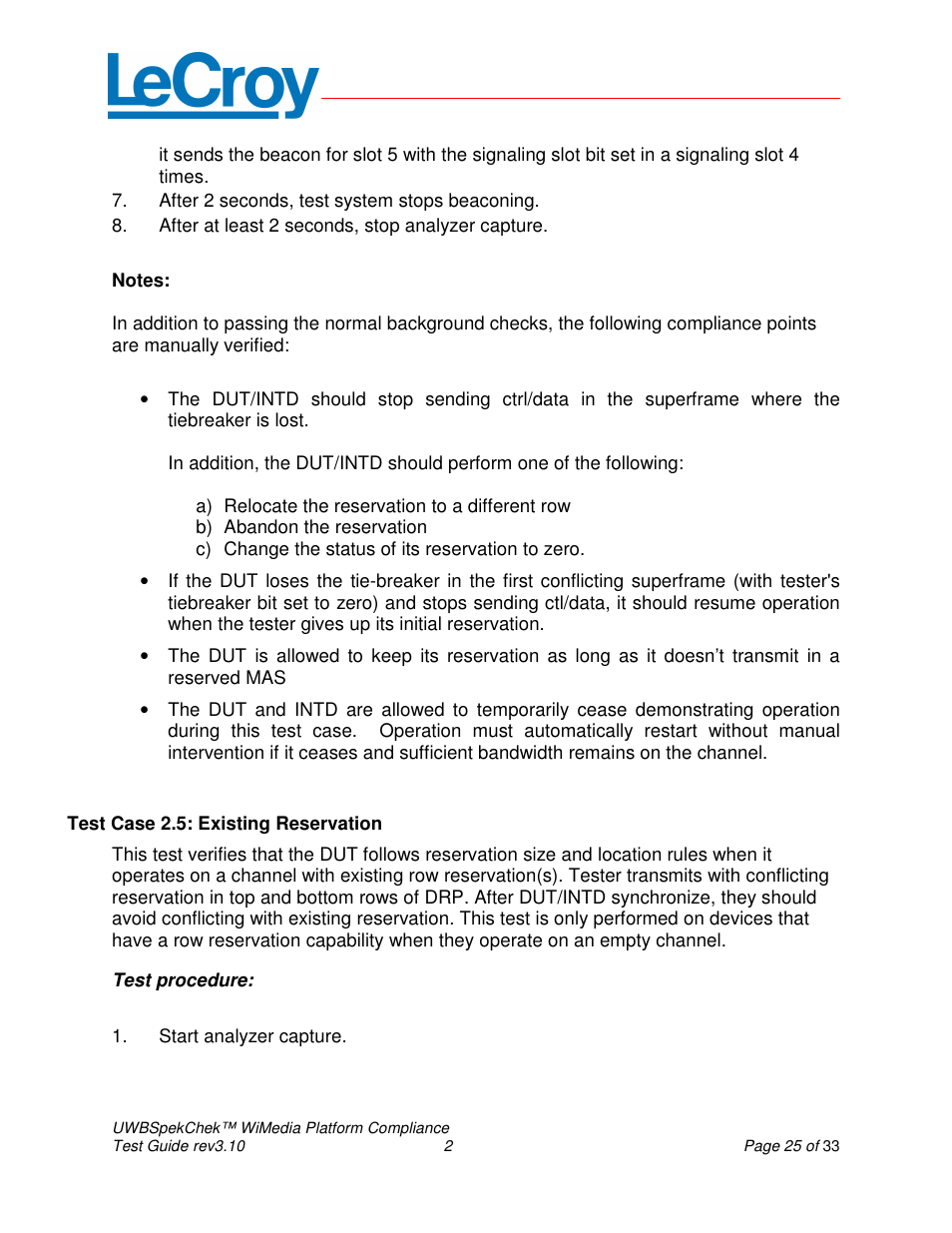 Teledyne LeCroy UWBSpekChek and WiMedia Platform Test User Guide User Manual | Page 25 / 33