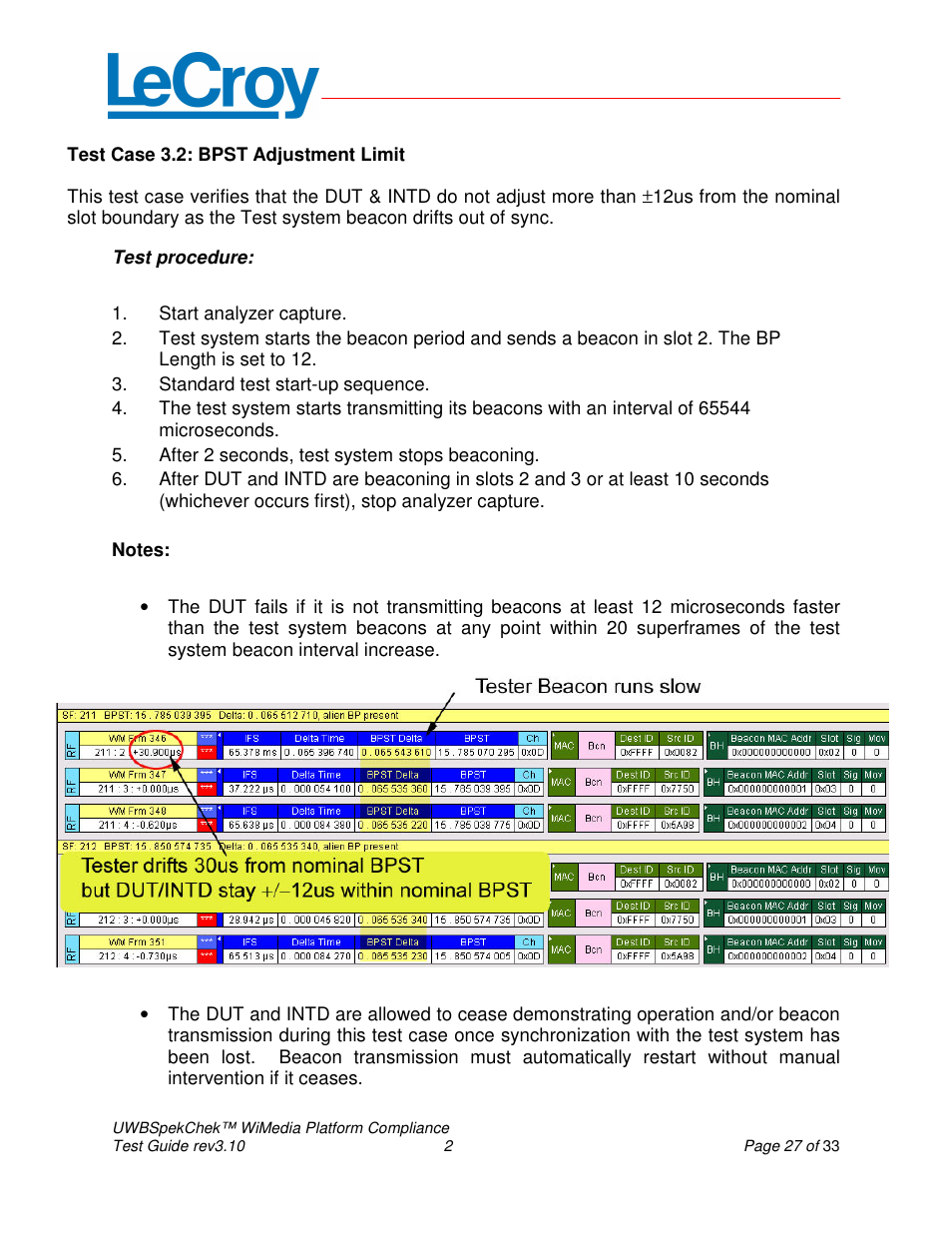 Teledyne LeCroy UWBSpekChek and WiMedia Platform Test User Guide User Manual | Page 27 / 33