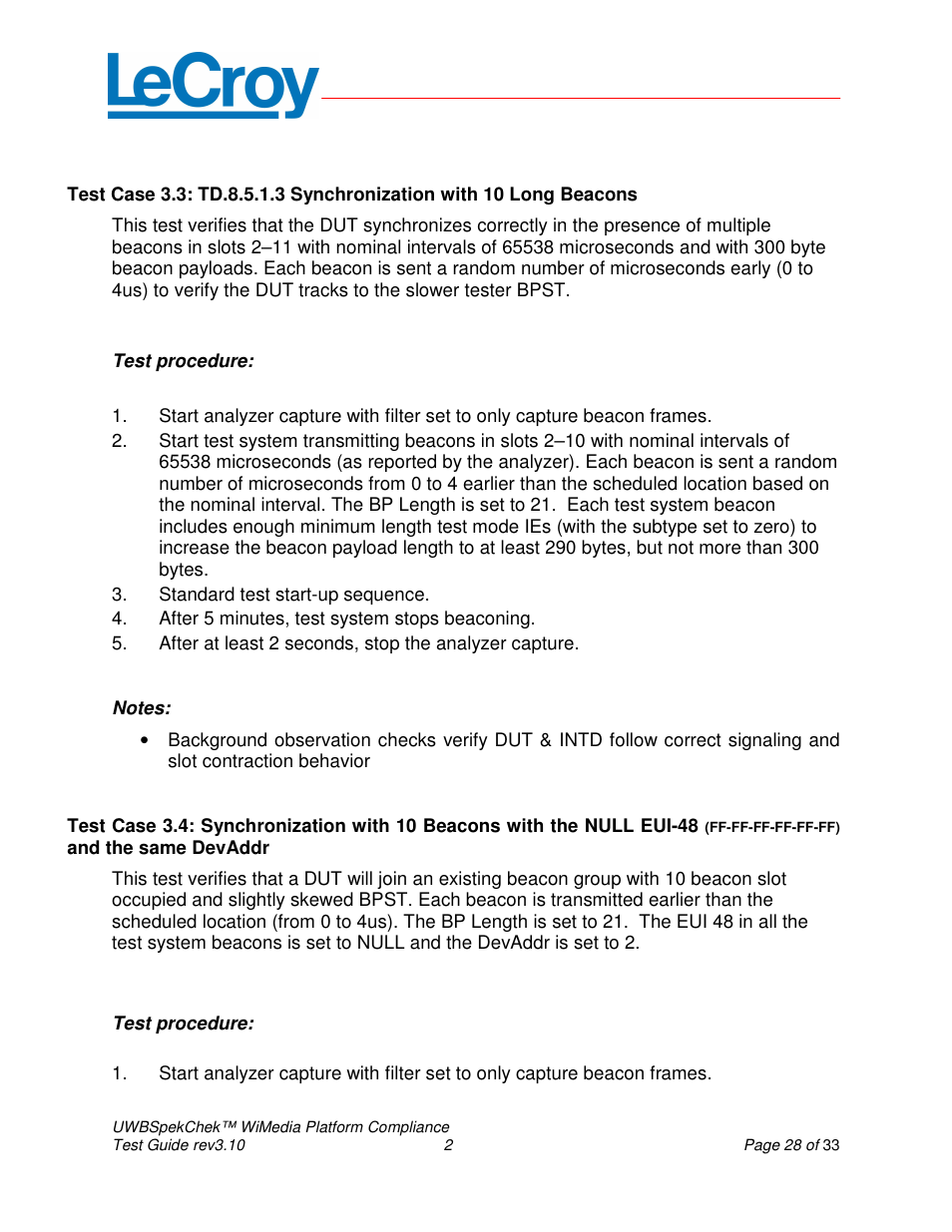 Teledyne LeCroy UWBSpekChek and WiMedia Platform Test User Guide User Manual | Page 28 / 33