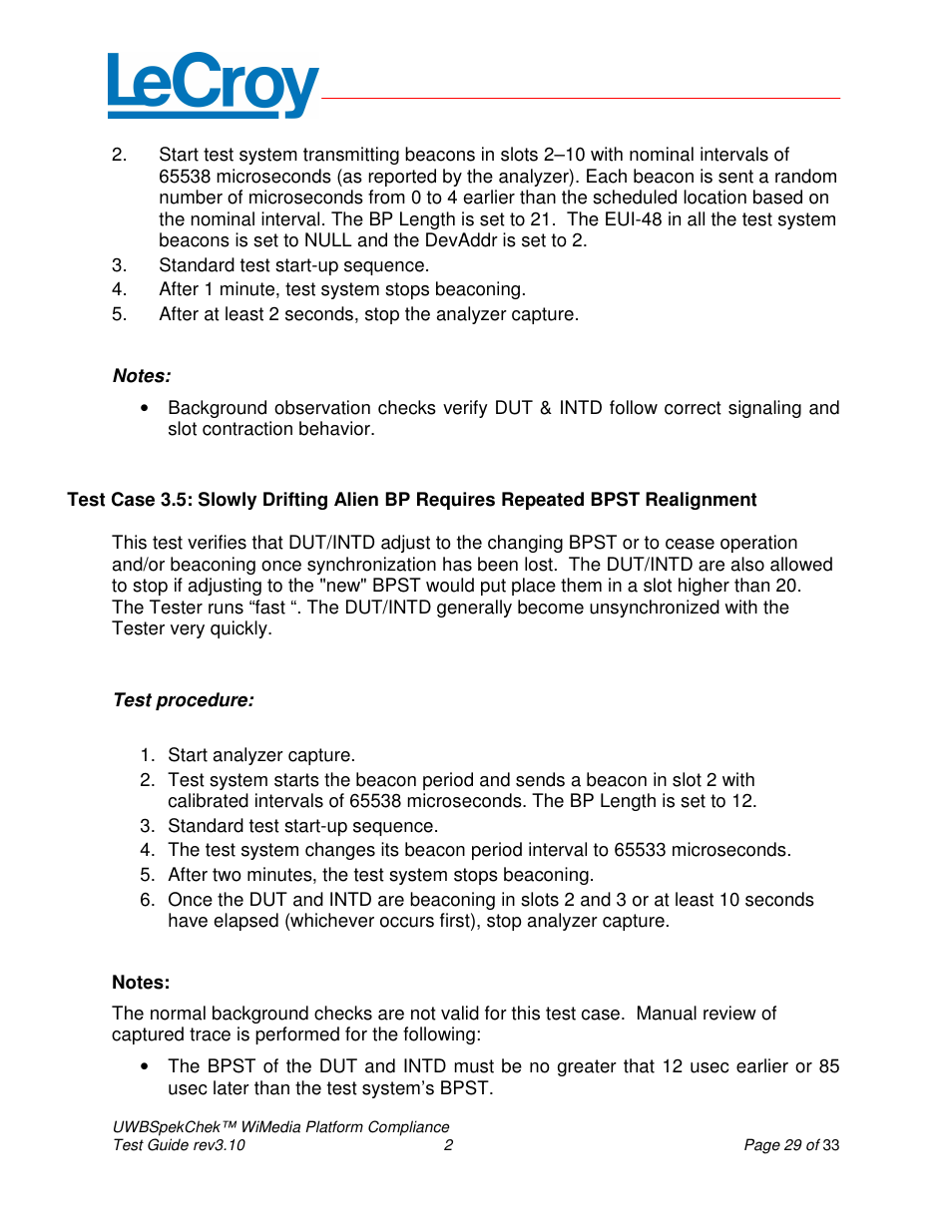 Teledyne LeCroy UWBSpekChek and WiMedia Platform Test User Guide User Manual | Page 29 / 33
