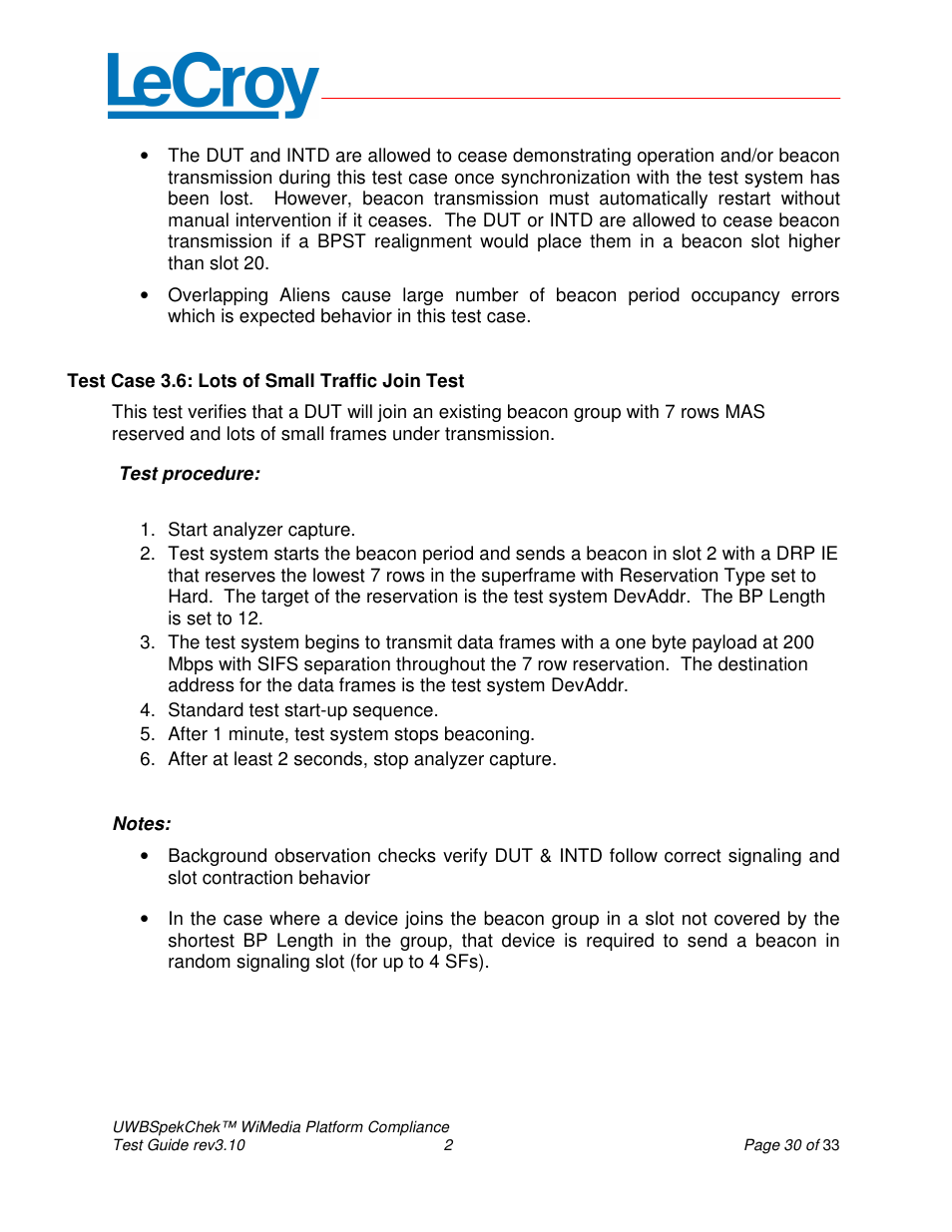 Teledyne LeCroy UWBSpekChek and WiMedia Platform Test User Guide User Manual | Page 30 / 33