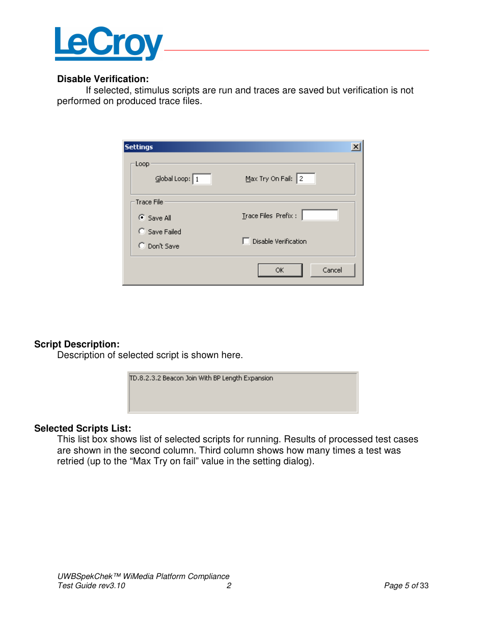 Teledyne LeCroy UWBSpekChek and WiMedia Platform Test User Guide User Manual | Page 5 / 33