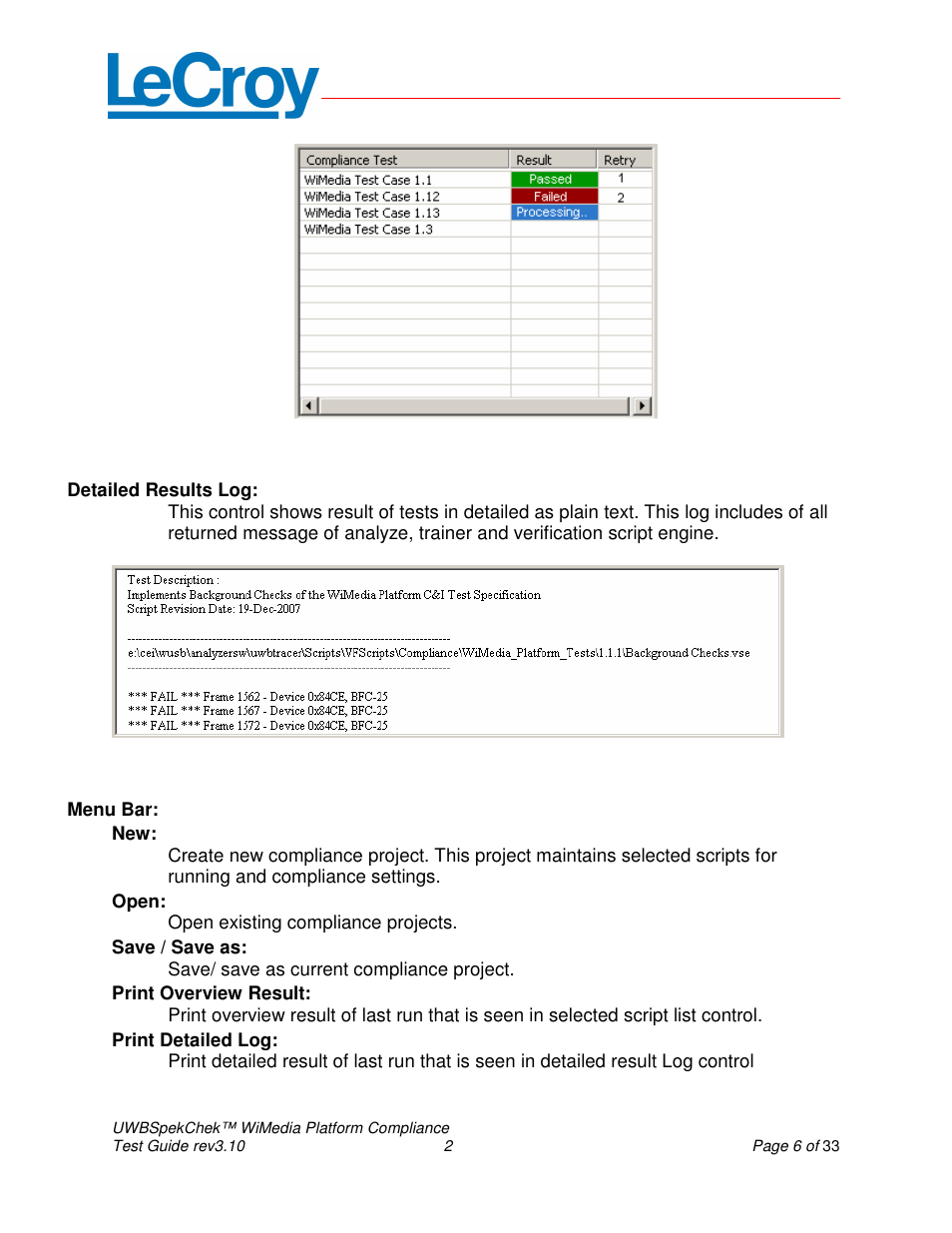Teledyne LeCroy UWBSpekChek and WiMedia Platform Test User Guide User Manual | Page 6 / 33